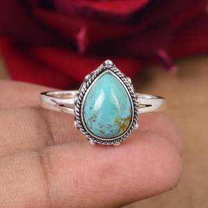 Anillo de Ágata Kingman en Forma de Lágrima, Plata de Ley, Joyería Boho de Lujo con Piedras Preciosas, Hecho a Mano, Regalo de Boda, Estilo Suroeste - Product Image 3