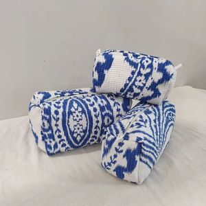 3-Piece Cotton <b>Quilted</b> Cosmetic Organizer <b>Makeup</b> <b>Bag</b> with Printed Lightweight Travel for Case Medium Capacity - Product Image 1