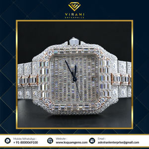 Unbeatable Quality Stylish Unisex Luxurious Analog Stainless Steel <b>Iced</b> <b>Out</b> VVS Clarity Moissanite Diamond Full Bauggate <b>Watch</b> - Product Image 2