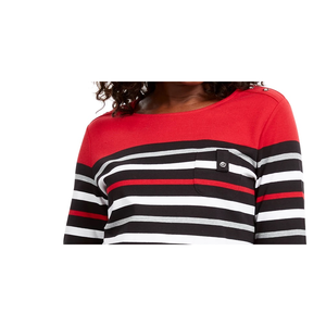 Karen Scott Top sportivo casual da donna a righe con maniche a 3/4, taglia grande, rosso brillante - Product Image 2