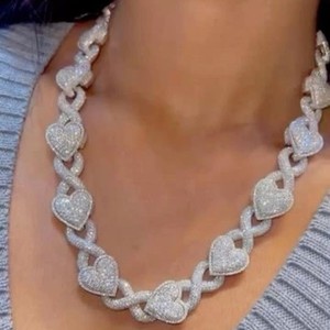 Chaîne de bijoux fins de haute qualité en or blanc 18K pour hommes VVS Moissanite diamant lien cubain en forme de coeur cadeaux de fiançailles - Product Image 3