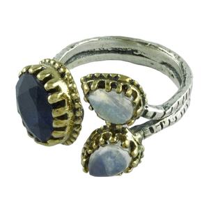 Deux tons 925 bague de mariage en argent Sterling fait à la main saphir arc-en-ciel lune pierres précieuses bijoux de haute qualité en gros - Product Image 1