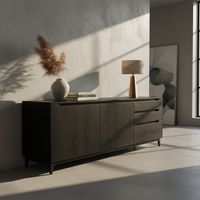 Buffet Ethnique Wave pour Salon, Armoire à Deux Portes et Deux Tiroirs, Meuble Moderne Écologique pour la Maison