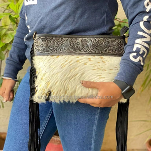 High Quality Western Hand Tooled Cowhide Fringe Crossbody Bag Hot Selling Genuine Carving Leather Shoulder <b>Purses</b> for Women Use - Product Image 3