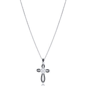 White Enamel Heart Angel Wings <b>Cross</b> Black Clear Zircon Stone Charm Necklace Turkish Wholesale 925 Sterling Silver Jewelry Party - Product Image 2