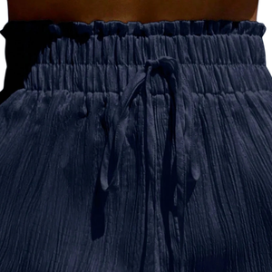 Shorts de Verano para Mujer, Cintura Alta, Algodón Texturizado, con Cordón Ajustable, Estilo Casual, para Playa, con Ribete de Encaje Festoneado, Corte Holgado, Ligeros - Product Image 6