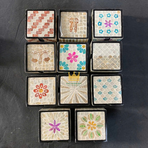 Posavasos de nácar de Vietnam con soporte cuadrado con incrustaciones de conchas marinas, paquete de 6 posavasos decorativos para mesa - Product Image 6