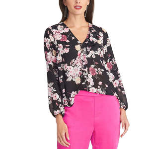 Top de gasa con volantes asimétricos de Rachel Rachel Roy - Negro para mujer, talla grande - Product Image 1