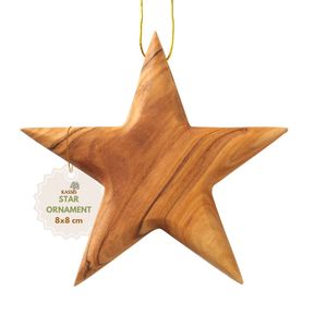 Adorno Navideño de Madera de Olivo Hecho a Mano, Estrella de 8 cm, Decoración para Árbol de Navidad, Venta al por Mayor desde Belén - Product Image 1