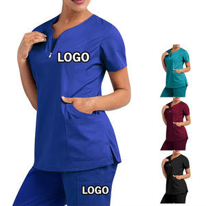 Costumes de gommage unisexe col en V en coton à séchage rapide, top ventes, ensembles de gommage d'allaitement OEM, costumes de gommage médical en spandex avec logo personnalisé - Product Image 1