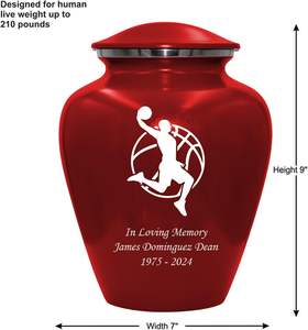 Urne funéraire de joueur de basket-ball Urne funéraire adulte humaine personnalisée pour les amateurs de basket-ball Urne personnalisée taille personnalisée rouge - Product Image 2