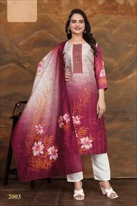 Heavy Digital Silk Embroidery Multi Color Quick Dry Casual All Seasons Silk Dupatta Set <b>Kurtis</b> for Wholesale - Product Image 3