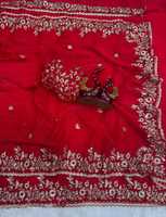 Tissu en soie chiffon lourd et doux avec broderie lourde C-PALLU Zari et sequins, travail de découpe sur le bord du sari