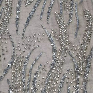 High Quality Luxury Beaded <b>Fabric</b> with Zircon Handmade 100% Polyester Best Price Export From Indian Supplier <b>for</b> Garments Making - Product Image 1