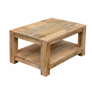 Mesa de Centro de Madera de Mango Sólida con Diseño Antiguo Minimalista, Altura Ajustable, Móvil, Multifuncional, Fácil de Montar - Product Image 1