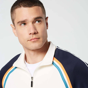 Custom <b>White</b> Zip-Up Track <b>Suit</b> Set Colorful Stripe Trim Eco-Friendly Winter Sportswear Featuring Contrast Sleeves Matching Pants - Product Image 3