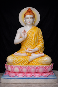 Handmade <b>White</b> Marble Lord Gautam Buddha Statue Traditional Handcrafted <b>Stone</b> Murti <b>For</b> Indoor <b>Garden</b> Temple Spiritual Decor - Product Image 3