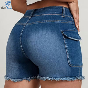High Quality Women High Waist Breathable <b>Washed</b> Denim Shorts Stretch Casual Summer Factory Price Wholesale Supplier - Product Image 2
