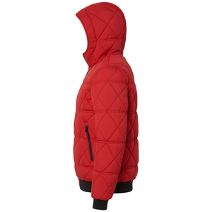 Veste matelassée rouge pour homme, coupe bomber, à capuche, pour l'hiver, avec poignets côtelés, poches zippées, imperméable, streetwear, parka - Product Image 3