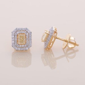 IGI Certified Lab Grown Yellow Diamond Radiant Cut Halo Stud <b>Earrings</b> 9KT <b>Gold</b> Rhodium Plated Luxury Wedding & Party Gift - Product Image 3