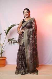 Digitale Bedrukte Sari 'S Met Gouden Rand En Blouse Traditionele Kleding Feestkleding Functie Dragen Mooie Kleur - Product Image 3