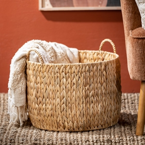 Sustainable natural woven <b>wicker</b> container <b>baskets</b> handmade round water hyacinth storage <b>baskets</b> - Product Image 4