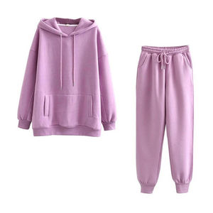 <b>Women's</b> Casual Sport Tracksuit Hooded Sweatshirt <b>Pant</b> Set Autumn Winter Thicken <b>Lounge</b> Wear Solid Pattern 2PCS Clothing - Product Image 1
