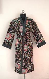 Handmade Kantha Robe and Jacket Japanese Style Floral Print Winter Coat with <b>Boho</b> Tie <b>Belt</b> Varsity Jacket - Product Image 6