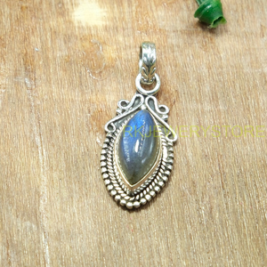 Natural Blue <b>Labradorite</b> Gemstone Marquise Shape 925 Sterling Silver Handmade Boho Designer <b>Pendant</b> Jewelry For Women & Girls - Product Image 3