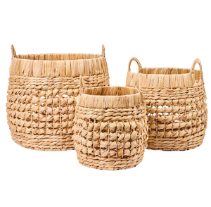 Cesta Redonda Tejida de Jacinto de Agua al por Mayor con Asas Trenzadas, Cesta de Almacenamiento de Fibra Natural para Ropa, Juguetes y Organización del Hogar - Product Image 1