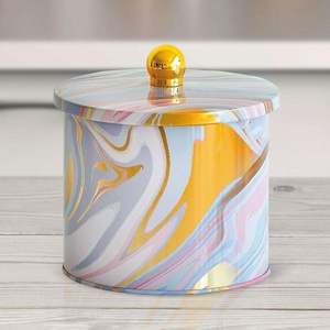 Recipiente de Metal Redondo con Mango de Perilla de 1.7L, 140x125mm, Textura de Mármol Rosa y Dorado, Latas de Metal de 140x125mm - Product Image 2