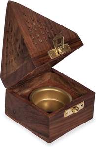 Quemador de incienso de madera antiguo hecho a mano en color marrón rústico acabado perfecto para un elegante accesorio de mesa y decoración del hogar - Product Image 2