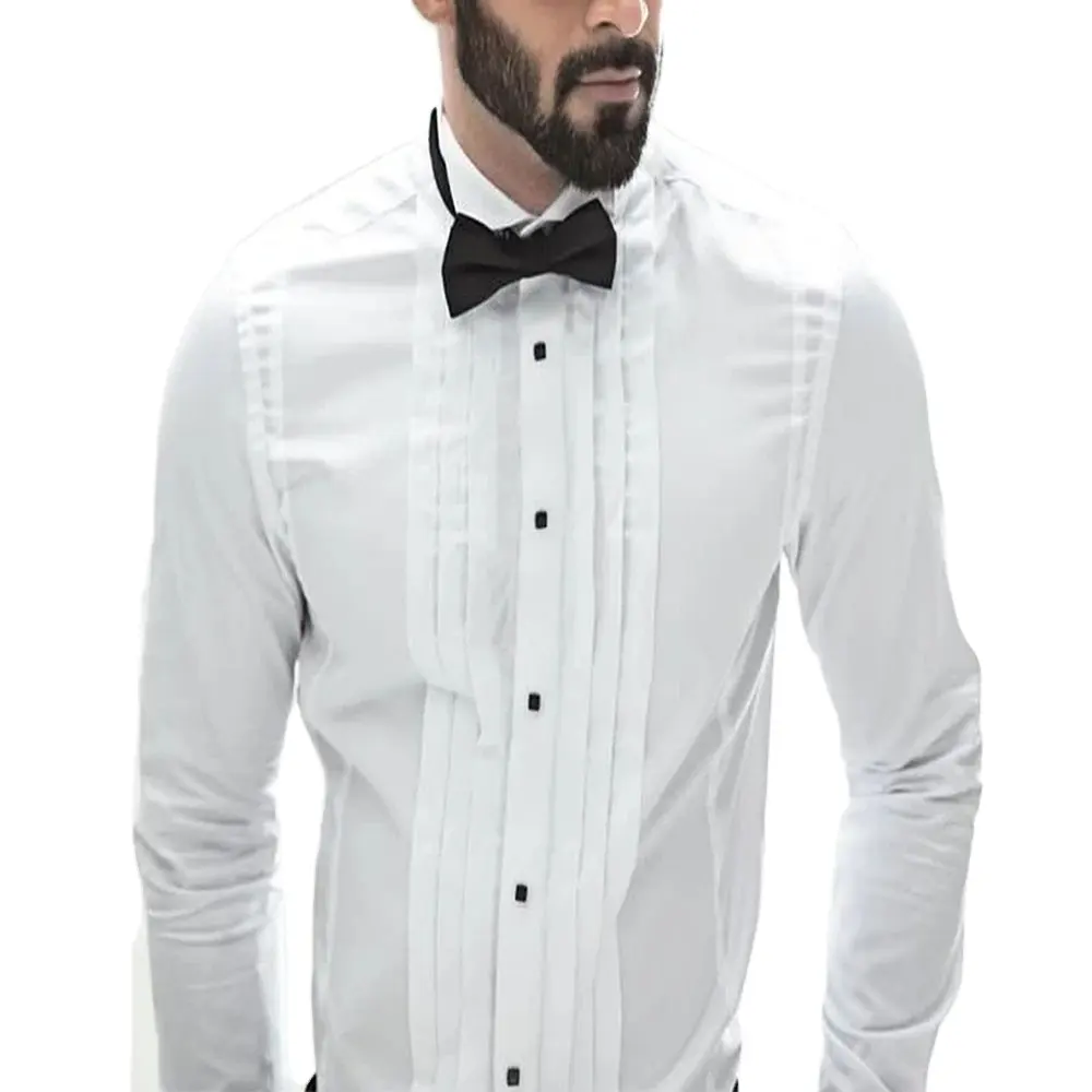 Wholesale Fashion Men's Shirt New Long Sleeve Formal Business Buttons Shirts Regular Fit Cufflinks Wedding Tuxedo Shirt