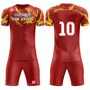 Camiseta de fútbol personalizada 100% poliéster uniforme de fútbol negro y rojo kits de equipo conjuntos de fútbol con múltiples diseños - Product Image 3