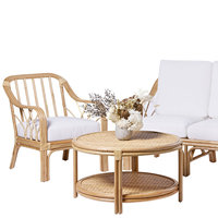 Table basse ronde en rotin faite à la main et personnalisable avec plateau en verre |   Meubles en rotin naturel tressé modernes pour salon et décoration extérieure