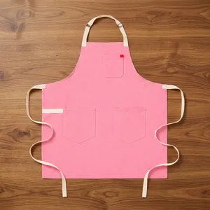 Delantal de Cocina Reutilizable Rosa, Resistente, con Tres Bolsillos, de Lona Tejida, Ecológico, Estilo Simple, Lavable a Máquina, para Uso Diario - Product Image 1