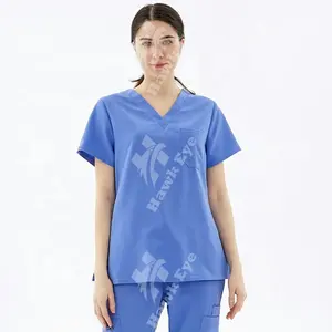 Customized Medical hospital scrub uniforms medical scrubs O-neck zipper nurses scrubs sets for women With Custom Logo
