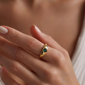 16 17mm Adjustable Personalized Tiny Birthstone Emerald Ring Dainty Birthstone Ring 925 Sterling Silver 14K <b>Gold</b> Plated - Product Image 1