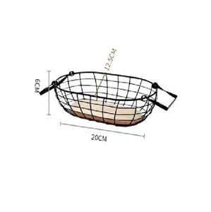 Modern High Quality Home Decorative Classic Handmade Wooden Base Storage <b>Black</b> Iron <b>Wire</b> Fruit <b>Basket</b> with Iron Handles - Product Image 6