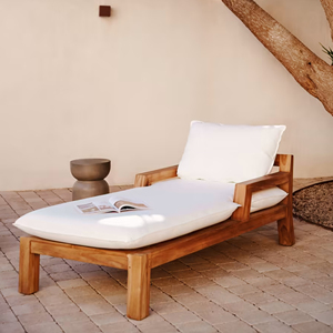 Muebles de Exterior, Sofá de Jardín, Tumbona, Cama Solar y Tumbona de Madera Maciza de Teca, Tumbona para Piscina, para Jardín - Galina - Product Image 2