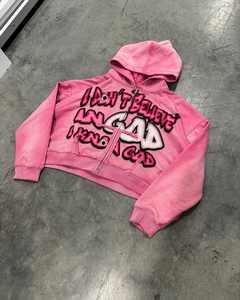 Hiver Personnalisé Impression DTG Logo Acid Washed Heavyweight Cotton Unisex Cropped Boxy Distressed Zip up Hoodie - Product Image 2