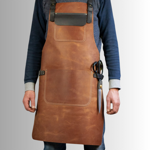 Vintage Brown Genuine Cowhide <b>Leather</b> <b>Apron</b> for Men | Heavy Duty Workshop <b>Apron</b> for BBQ Woodworking - Product Image 1
