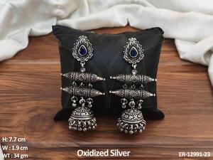 Fancy Phong Cách Đảng Mặc Đồ Trang Sức Thời Trang Bị Oxy Hóa Bạc Ba Lan Phụ Kiện Phụ Nữ Oxy Hóa Jhumka Bông Tai Đồ Trang Sức Bộ - Product Image 6