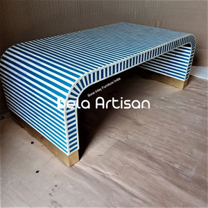 Escritorio con Incrustaciones de Hueso |   Diseño de Cascada Verde |   Mesa de Estudio Curva |   Escritorio de trabajo con almacenamiento |   Consola Hecha a Mano. - Product Image 5