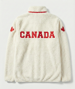 Veste polaire Sherpa à poils longs personnalisée OEM, entièrement zippée, style canadien, broderie feuille d'érable, manteau d'extérieur d'hiver doux pour couche intermédiaire - Product Image 2