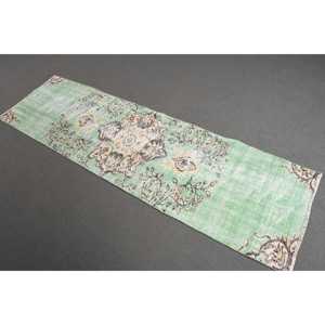 Turkish Vintage Rug, 2x7.1 ft Rug, <b>Green</b> <b>Runner</b> Ikat Rug - Product Image 1