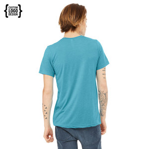 T-shirt en jersey 100% coton bleu personnalisé en gros, col rond, léger, unisexe, 180 grammes - Product Image 3