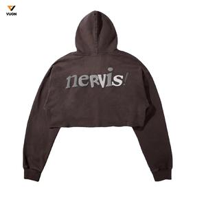 Venta al por mayor de ropa de mujer con logotipo personalizado ropa de calle Close Bottom Crop Top algodón pulóver Crop Hoodie para mujer - Product Image 4