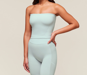 Ensemble de yoga 2 pièces sans coutures côtelé respirant et écologique avec soutien-gorge push-up taille basse en Spandex/Nylon pleine longueur - Product Image 2