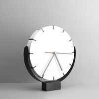 Horloge de table décorative pour la maison, en métal, ronde, noir et blanc, simple, horloge de table ronde